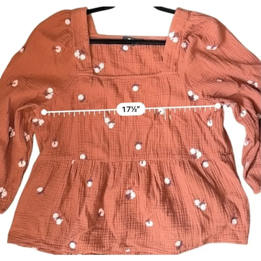 Madewell Amie Floral Embroidered Lightspun Millbrook Puff-Sleeve Peplum Top XL - Picture 11 of 11